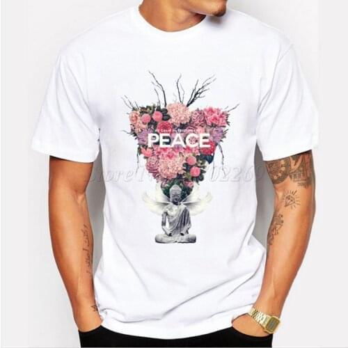 New brand fashion flower peace printed mens customized t-shirt flower guitar design cool male tops boys funny hipster tee