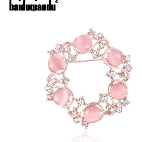 Baiduqiandu Brand New Arrival Rose Gold Color Plated Pink Crystal Flower Wreath Brooch Pins Fashion Costume Jewelry