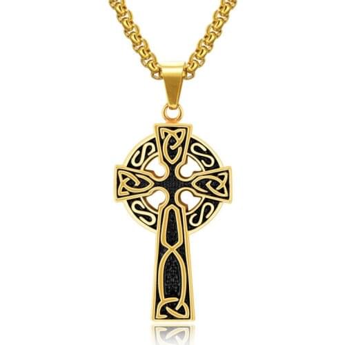 Necklace & Pendant Cross Irish Knot Necklace For Men Stainless Steel Triquetra Viking Triple Horn of Odin Jewelry