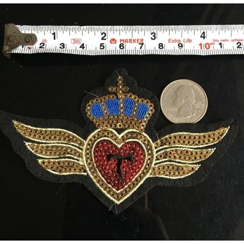 PGY New Crown love heart Embroidery applique paillette fabric sweater clothes patch sequined stickers t-shirt diy decoration