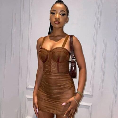 Sexy Party Club Bodycon Dresses For Women 2021 Summer Patchwork Backless See Through Mixi Mesh Dress Female Streetwears