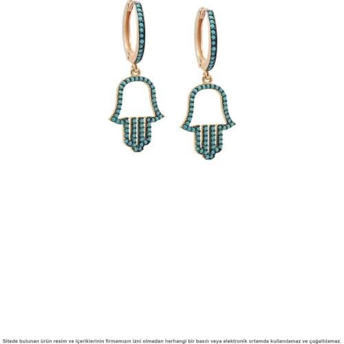 Silver Fatma Master Hand Lady Earrings Rose