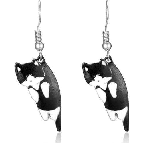 Simple 1Pair Black Cat Cute Earrings Black White Hugging Kitten Earrings Party Jewelry Gift for Women Girls