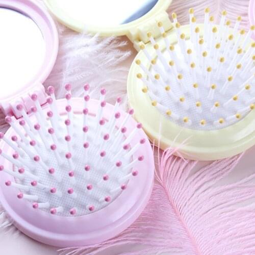 Folding Air Bag Comb With Mirror Compact Pocket Size Portable Travel Hair Brush Cosmetic Mirror Head Massager Relax