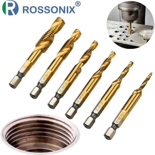 6Pcs/Lot Tap Drill Bits 1/4 Inch HSS Hex Shank Titanium Coated Thread Screw Tapping Drilling Deburring Tools M3 M4 M5 M6 M8 M10