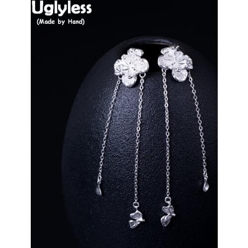 Uglyless 100% Real 925 Sterling Silver Flower Earrings for Women Summer Style Long Tassels Chains Earrings Ethnic Floral Jewelry