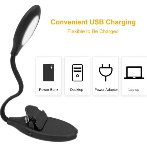 USB Operated LEDs Reading Light Book Clamp Clip Lamp 3 Colors Stepless Dimming Memory Function Mangetic for Home Office Knittig