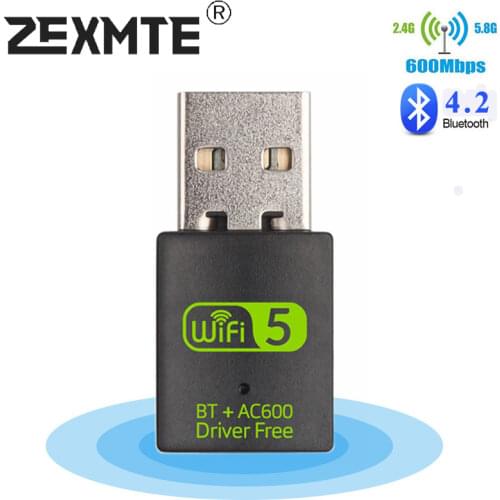 ZEXMTE 600Mbps USB WiFi Bluetooth Adapter Dual Band 2.4/5Ghz Wireless External Receiver Mini WiFi Dongle for PC/Laptop/Desktop