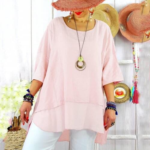 Clothes Irregular Tshirts Envios Gratis A Chile Ropa Mujer De Moda Women Summer Fashion Casual Linen Elbow Sleeve Neck Tshirt
