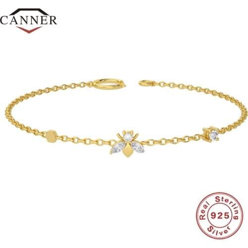 CANNER 100% 925 Sterling Silver Exquisite AAAAA Zircon Fashion Personality Luxury Simple Bee Bracelet for Women Jewelry Gifts