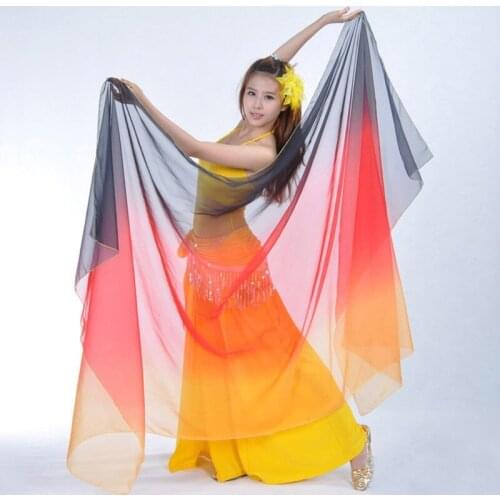 Women Belly Dance Costume Gradient Color Silk Shawl Veil 250*120cm 18 Colours