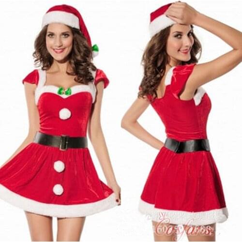 Adults Women Slim Fit Sexy Christmas Suit Costumes Adult women Santa Claus Cosplay Christmas Party Fancy Dress with hat hotsale