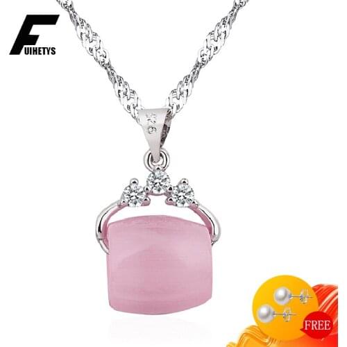 Fashion 925 Silver Jewelry Necklace with Cat Eye Stone Zircon Pendant for Women Wedding Engagement Party Accessories Wholesale