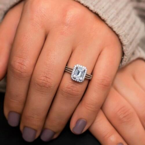 Ancl Zircon Cubic Zirconia Baguette Silver Lady Ring