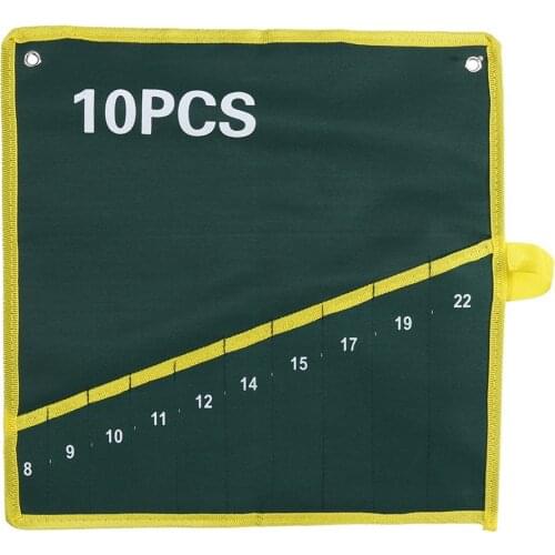1Pc Durable Canvas Spanner Wrench Tool Roll Up Storage Bag Green