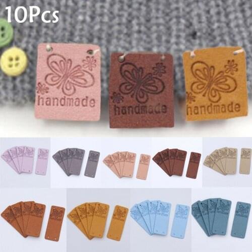 10Pcs Fiber Leather Tags Handmade Butterfly Leather Labels For Clothes Sew Label Hand Made Tag For Hats Sewing Accessories