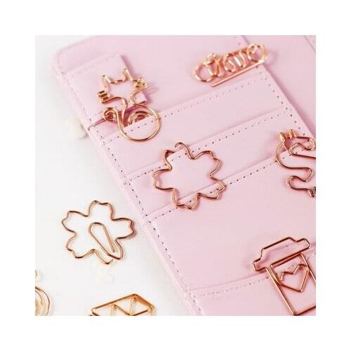 15PCS/Lot Metal Paper Clips Decorative Rose Gold Office Binder Clip Sakura Flower Mini Clips Bookmark Paperclips Shaped