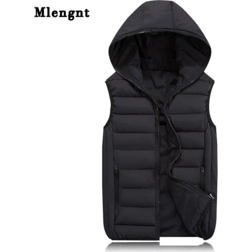 2019 New Spring Autumn Sleeveless Jacket for Men Fashion Warm Hooded Male Winter Vest Light Plus Size Mens Work Vests Waistcoat