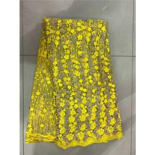 African lace fabric 2018 high quality lace with hand beaded french lace tulle fabric 5yard/lot Nigeria Wedding Dress yellow
