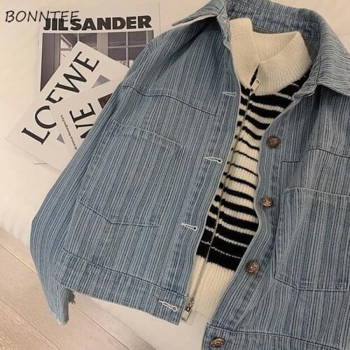 Basic Jackets Women Spring Tassel Casual Retro Hong Kong Style Denim Sweet Button Long-sleeve Loose Vintage All-match Pockets