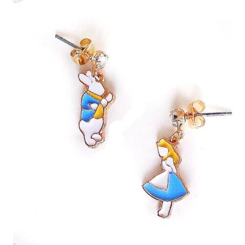 Free shipping 10 pair /lot fashion enamel metal alice rabbit earrings for women