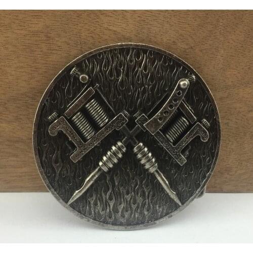 BuckleClub retro western TATTOOING machine cowboy gift belt buckle FP-03699 PEWTER FINISH for men 4cm width loop drop shipping