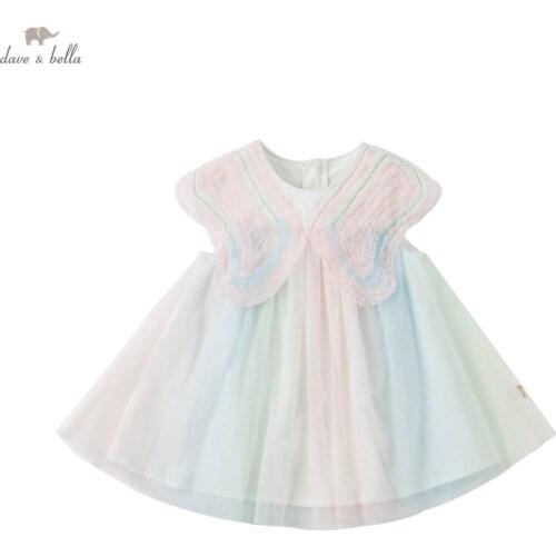 DBZ18146 dave bella summer baby girls cute cartoon mesh dress children fashion party dress kids infant lolita clothes