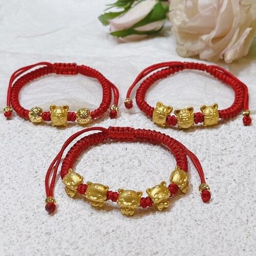 Ethnic Handmade Weave Braid Red Rope Chain Bracelet Tiger Metal Beaded Bracelets for Women Fashion Jewelry New Year Gifts YBR604
