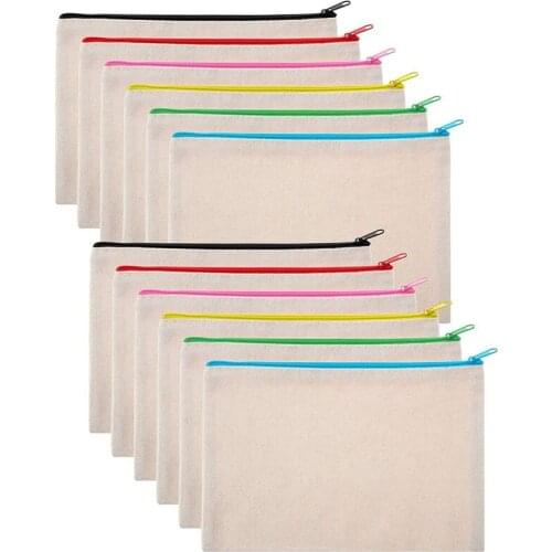 Hot kf-12Pcs Multipurpose Cosmetic Bag Makeup Pouches with Zipper Canvas Bag Pencil Pouch Travel Toiletry Bag for DIY Design