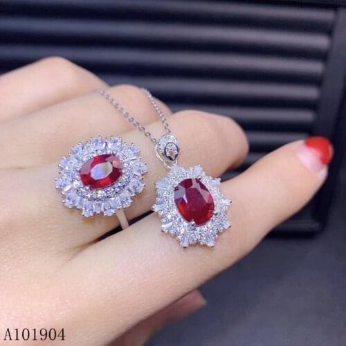 KJJEAXCMY boutique jewelry 925 sterling silver inlaid natural ruby female ring pendant necklace set support detection