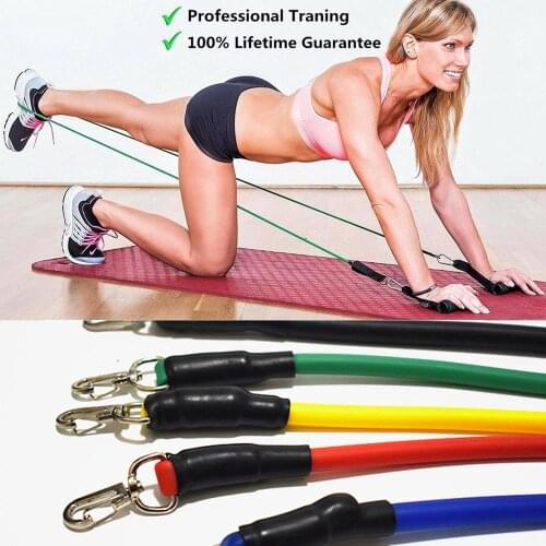 11PCS Resistance Band Set Strength Training Exercise Fitness Tube Workout Bands