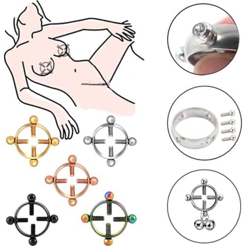 2 Pcs Stainless Steel Round Non Piercing Nipple Ring Shield Body Piercing Jewelry Nipple Clamps G Spot Adult Products For Women