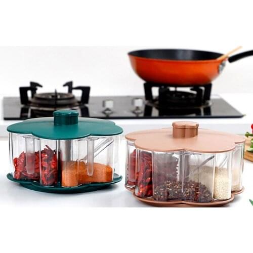 Kitchen Multifunctional Flower Shape Rotating Seasoning Storage Box Container