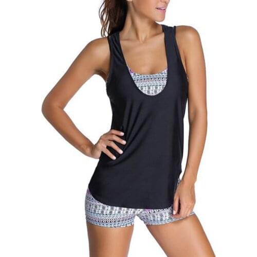 2020 New Style Two-piece Swimsuits Womens Three-piece Set Boxer Conservative Belly Covering Small Bust Gathering Hot Spring /30