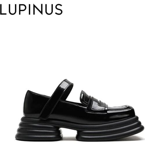 LUPINUS 2021 New Summer Women Mary Jane Shoe Chunky Heel Platform Women Leather Shoe Fashion Square Toe Casual Women Single Shoe