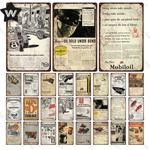 Mobiloil Metal Sign Shabby Wall Stickers Vintage Tin Plate Gulf Metal Poster for Man Cave Decor Retro Metal Plaque for Bar Decor