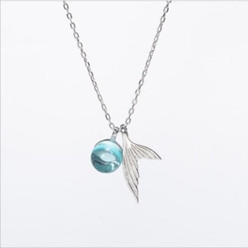 Cute Fish Tail Princess Crystal Pendant Necklace Women Jewelry Top Quality Silver Plated Clavicle Chain Necklaces Accessories