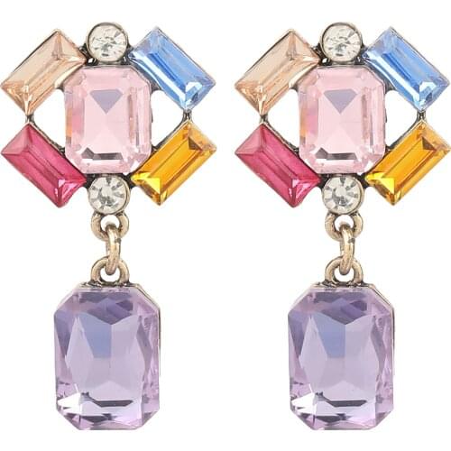 Fashion Retro Colorful Crystal Pendant Earrings for Women Exaggerated Dangle Earrings Jewelry