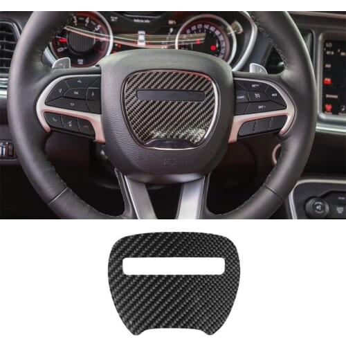 For Dodge Challenger 2015+ Car Steering Wheel Center Decoration Stickers Decal Interior Car Accessories Carbon Fiber Style