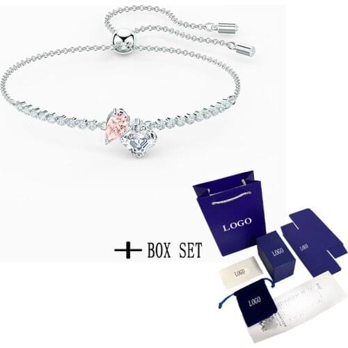 2021 Fashion New SWA New ATTRACT SOUL Bracelet Platinum Simple Square Rose Red Crystal Female Romantic Jewelry Gift