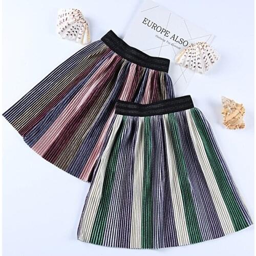 Girls Pleated Skirt Princess Party Rainbow School Girl Skirts 3-12 Yrs Baby Children Fashion A-line Skirts Teens Kids Ball Gown