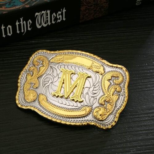 Western Belt Buckle Initial Letters ABCDMRJ to Z Cowboy Rodeo Small Gold Belt Buckles for Men Women