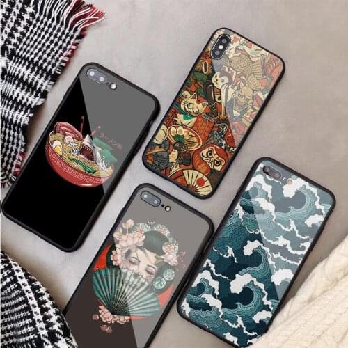 Luxury Tempered Glass Case For iPhone 11 Pro Max X XS MAX 8 7 6 5 Plus Japanese Style Art Japan Phone Back Cover Case Shell