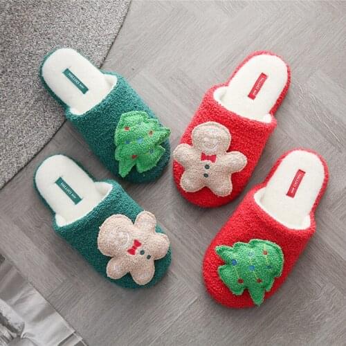 NAN JIU MOUNTAIN Christmas Cotton Slippers Women Warm Indoor Flat Slippers Christmas Tree Home Shoes