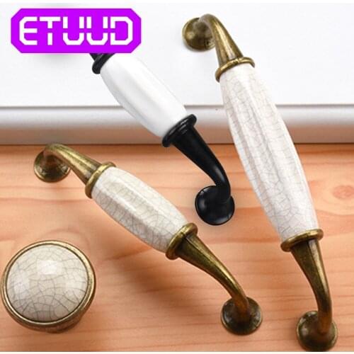 Antique Bronze White Ceramic Cabinet Handles Zinc Alloy Drawer knobs Wardrobe Door Handle Simple European Furniture Hardware