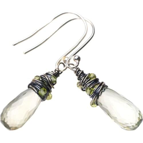 StarGems Natural Green Amethyst Handmade Winding 925 Sterling Silver Earrings for Mori Girls Women1.5" D7180