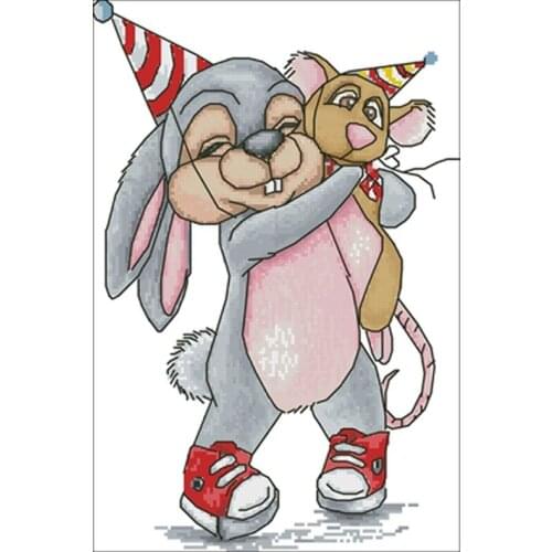 TOP Happy birthday big rabbit patterns Counted Cross Stitch 11CT 14CT 18CT DIY Cross Stitch Kits Embroidery Needlework Sets