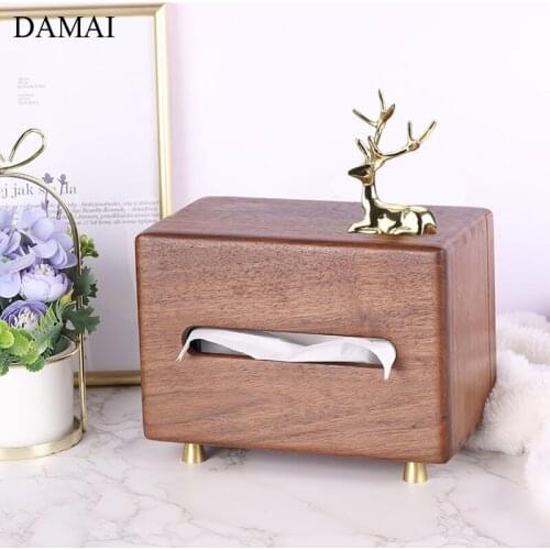 Solid Wood Vertical Stand Tissue Holder Golden Bird Deer Decorative Napkin Holder Walnut Wood Paper Towel Storage Box Home Decor