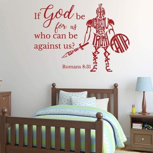 Bible Verse Vinyl Wall Decal Romans 8:31 Christian Wall Sticker Scripture for Home or Church Decor Removable Wallpaper X719