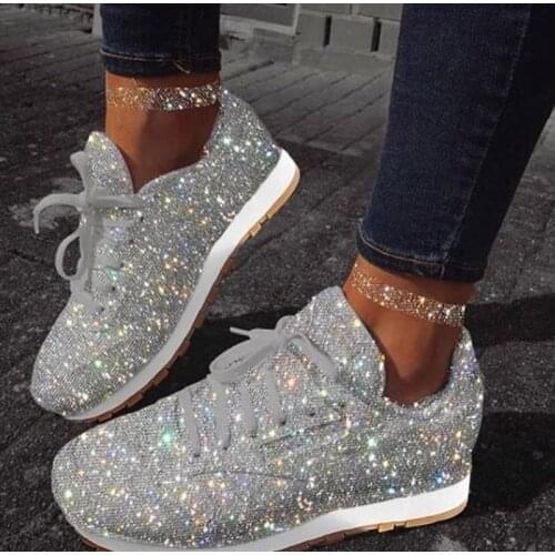 Women Chunky Sneakers Flat Vulcanized Shoes Woman Lace Up Fashion Bling Platform Female Autumn Casual Footwear Big Size